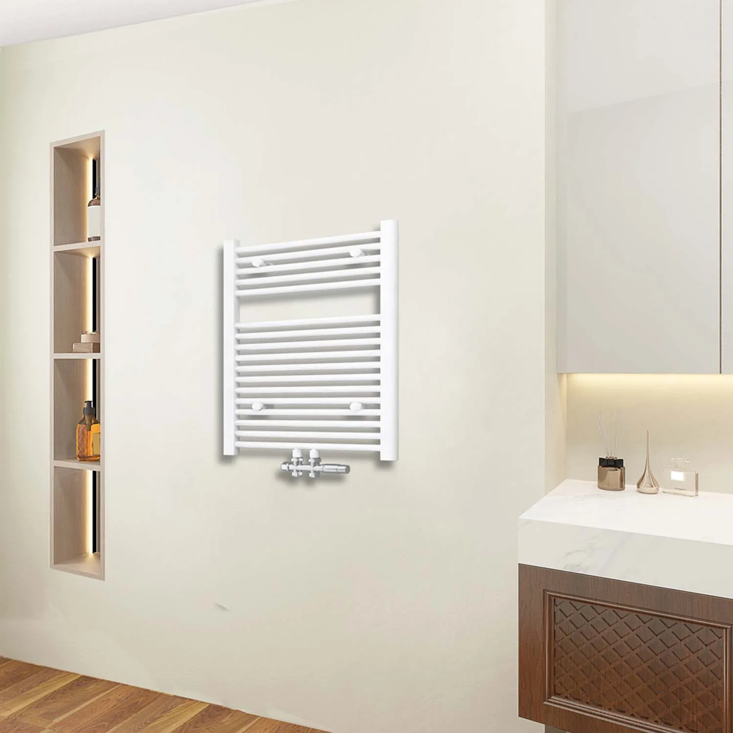 Radiator baie alb 800x600 mm, racord central