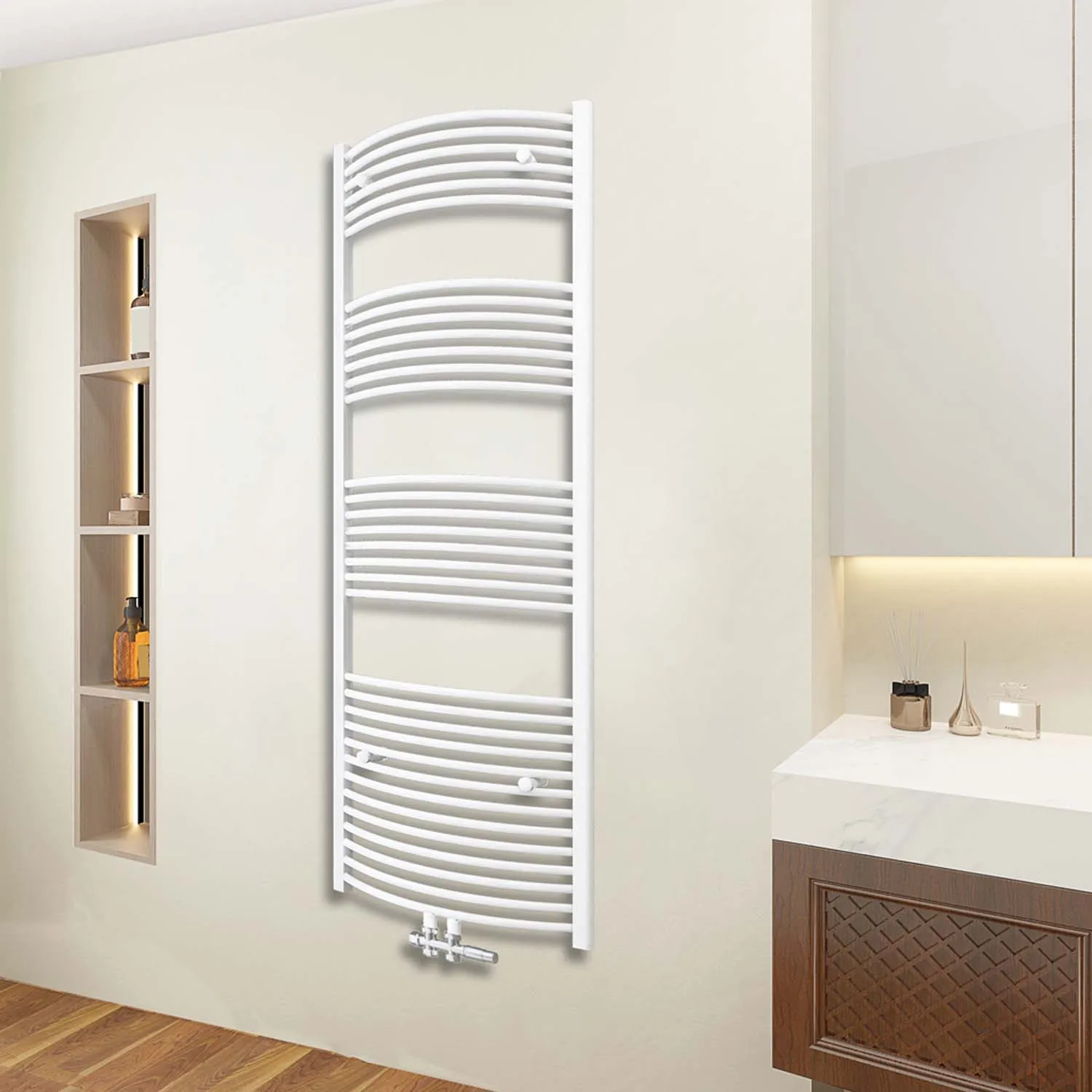 Radiator baie alb oval 180x60 cm, racord central