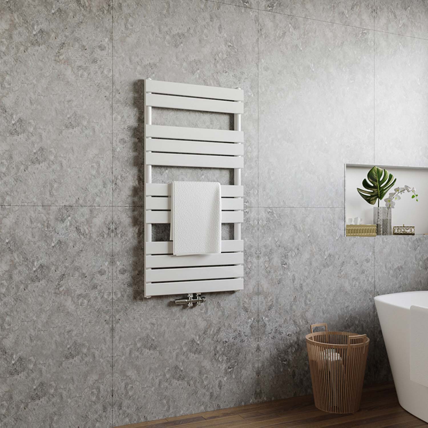 Radiator baie panou racord central, 120x60cm, alb