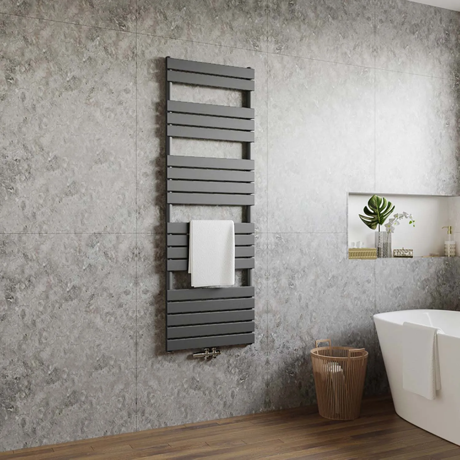 Radiator baie panou racord central, 180×60 cm, antracit