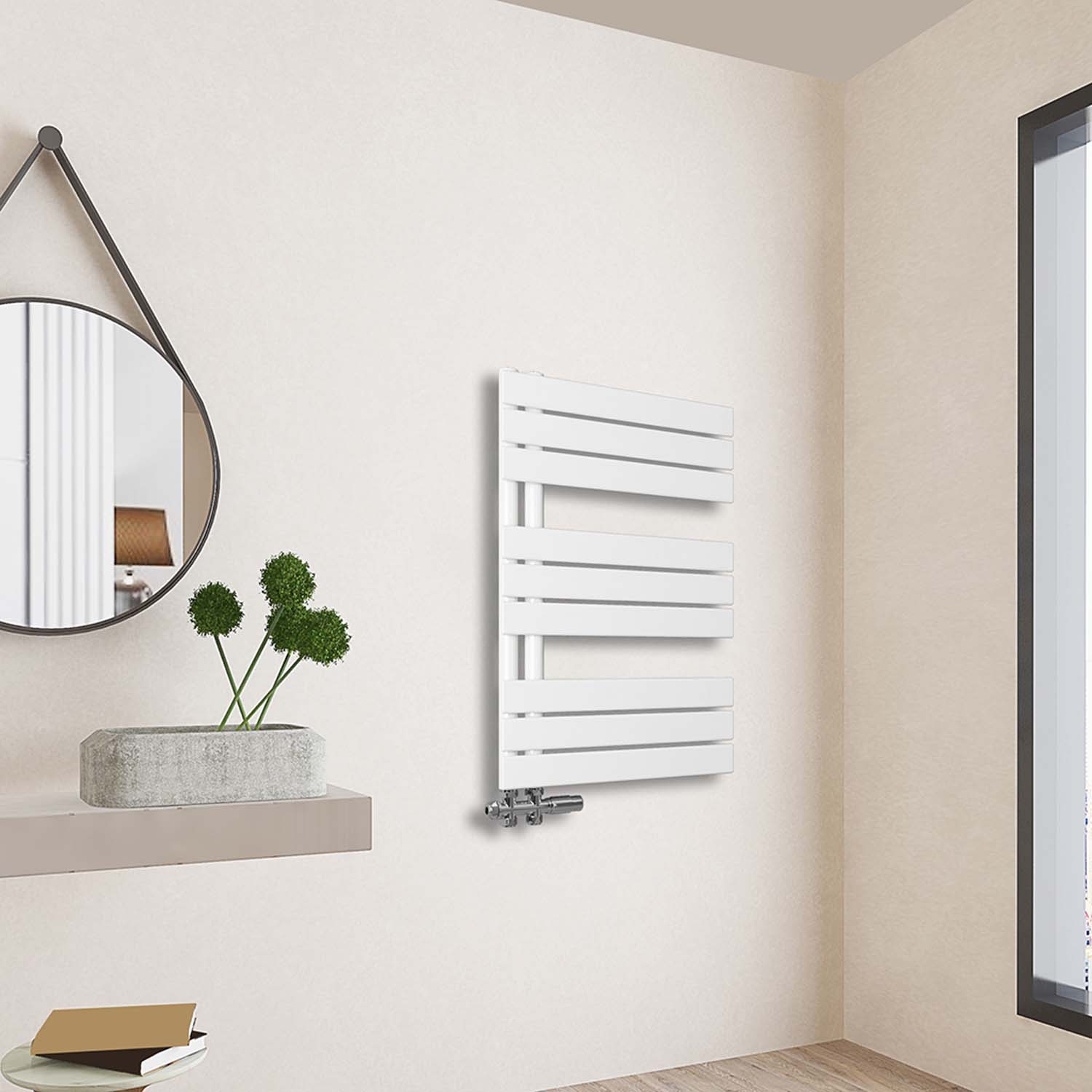 Radiator baie plat 76,2x50 cm, alb, racord central
