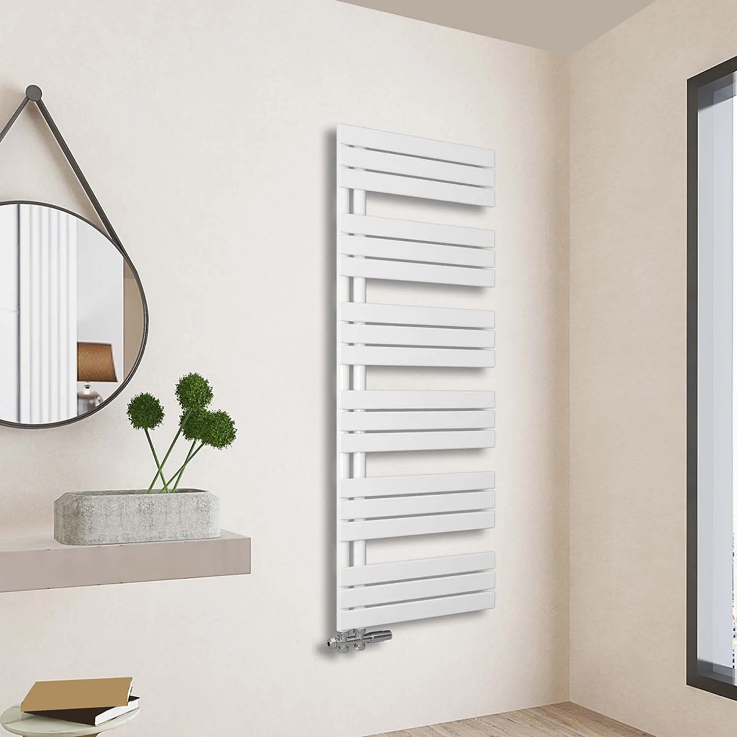 Radiator baie plat încalzitor prosoape racord central alb 159,9x50 cm