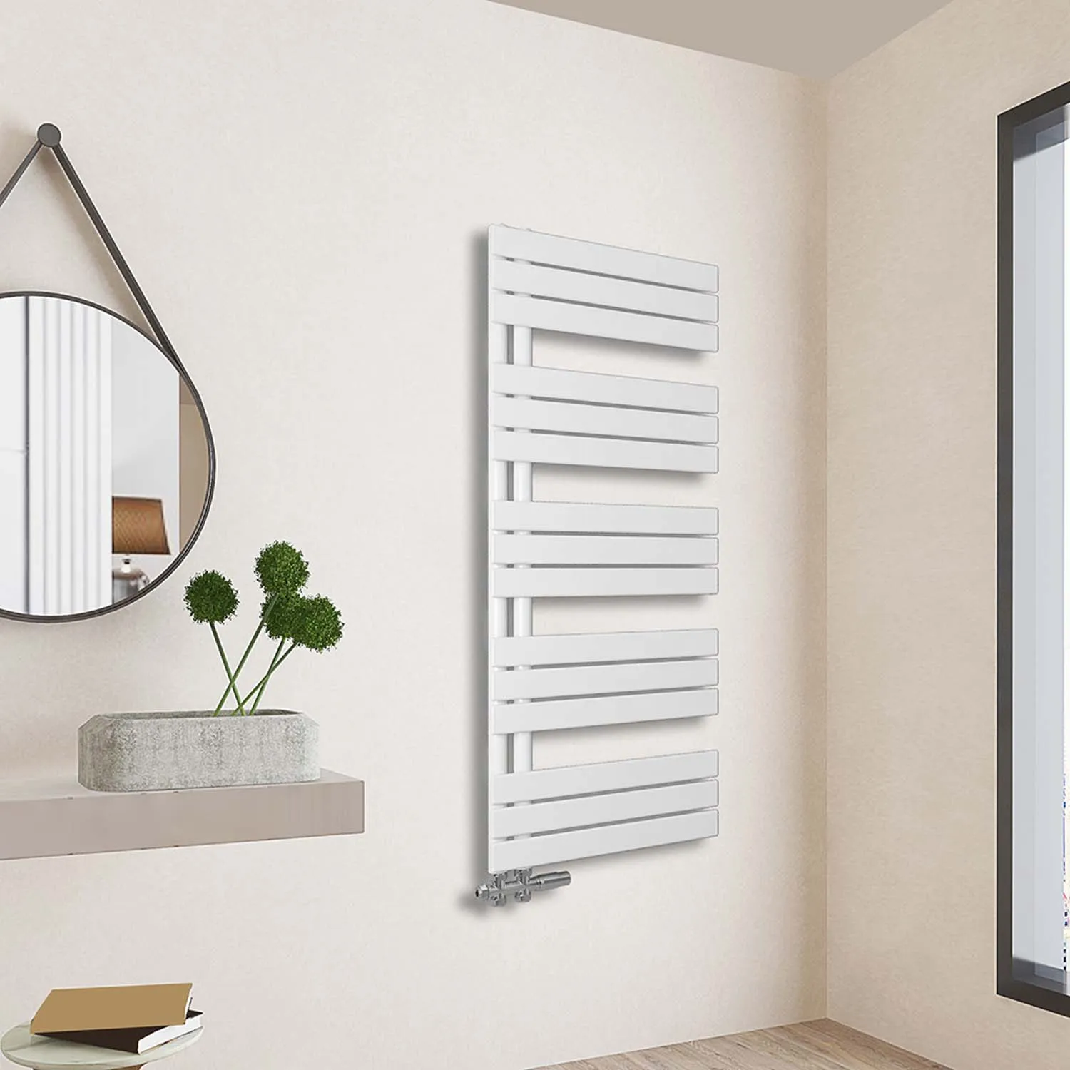 Radiator baie plat pentru prosoape, racord central, alb, 132x50 cm