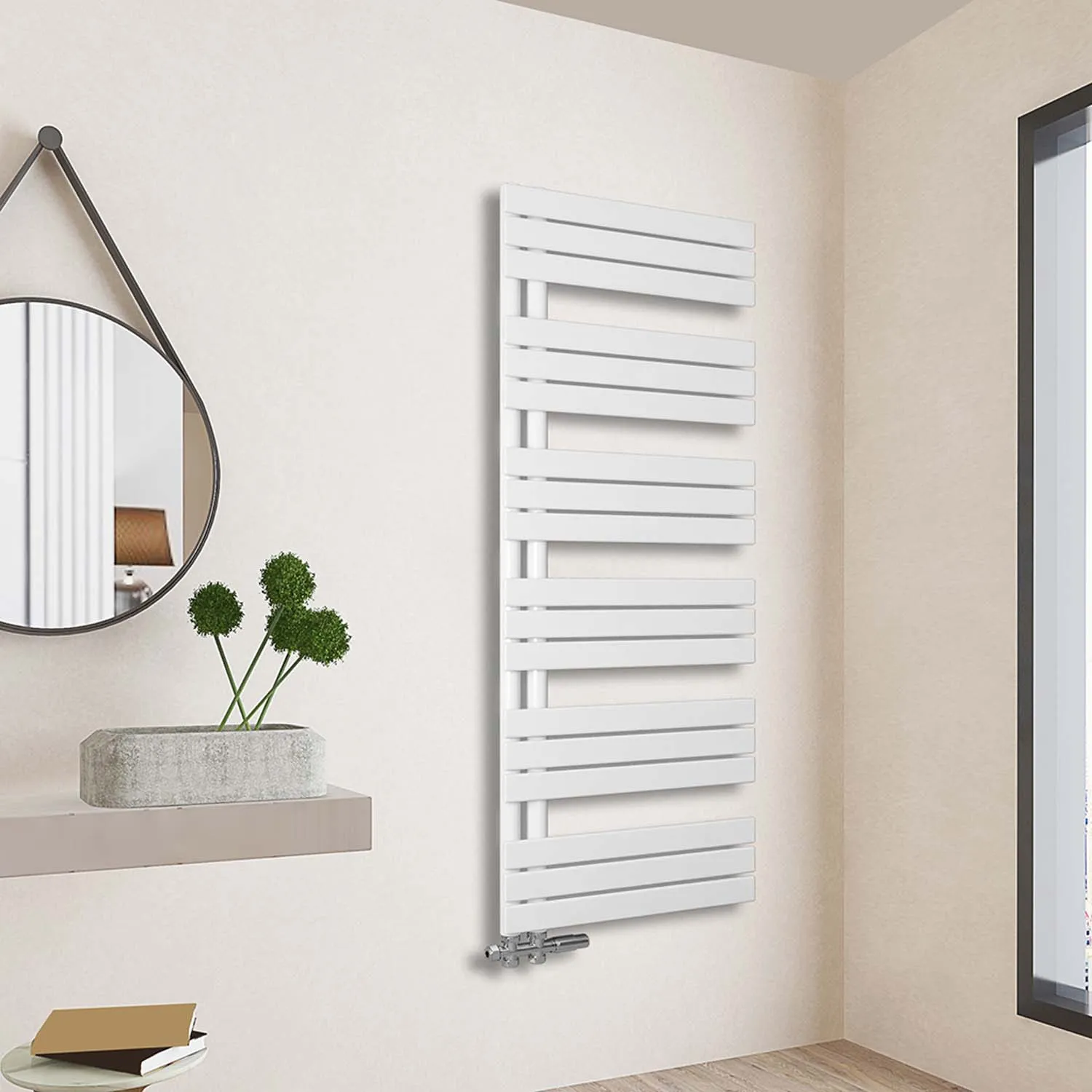 Radiator baie plat racord central alb 159,9x60 cm