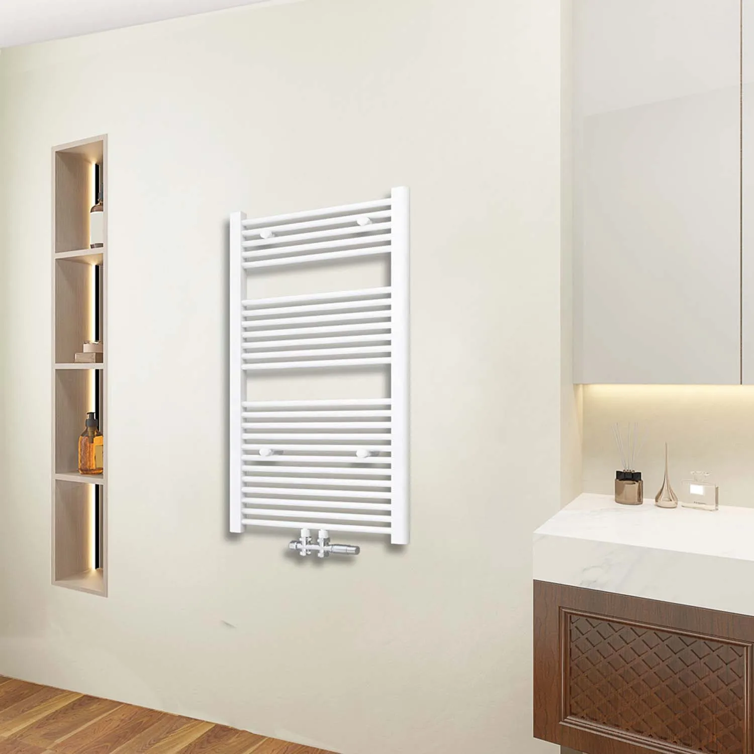 Radiator baie prosoape racord central alb 1200x600 mm