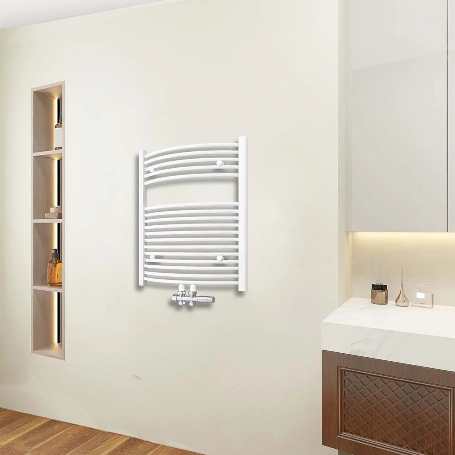 Radiator baie racord central alb oval 800x600 mm