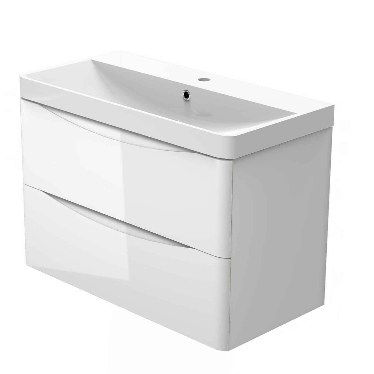 Set mobilier baie - Chiuvetă 50 cm bază de perete, alb lucios
