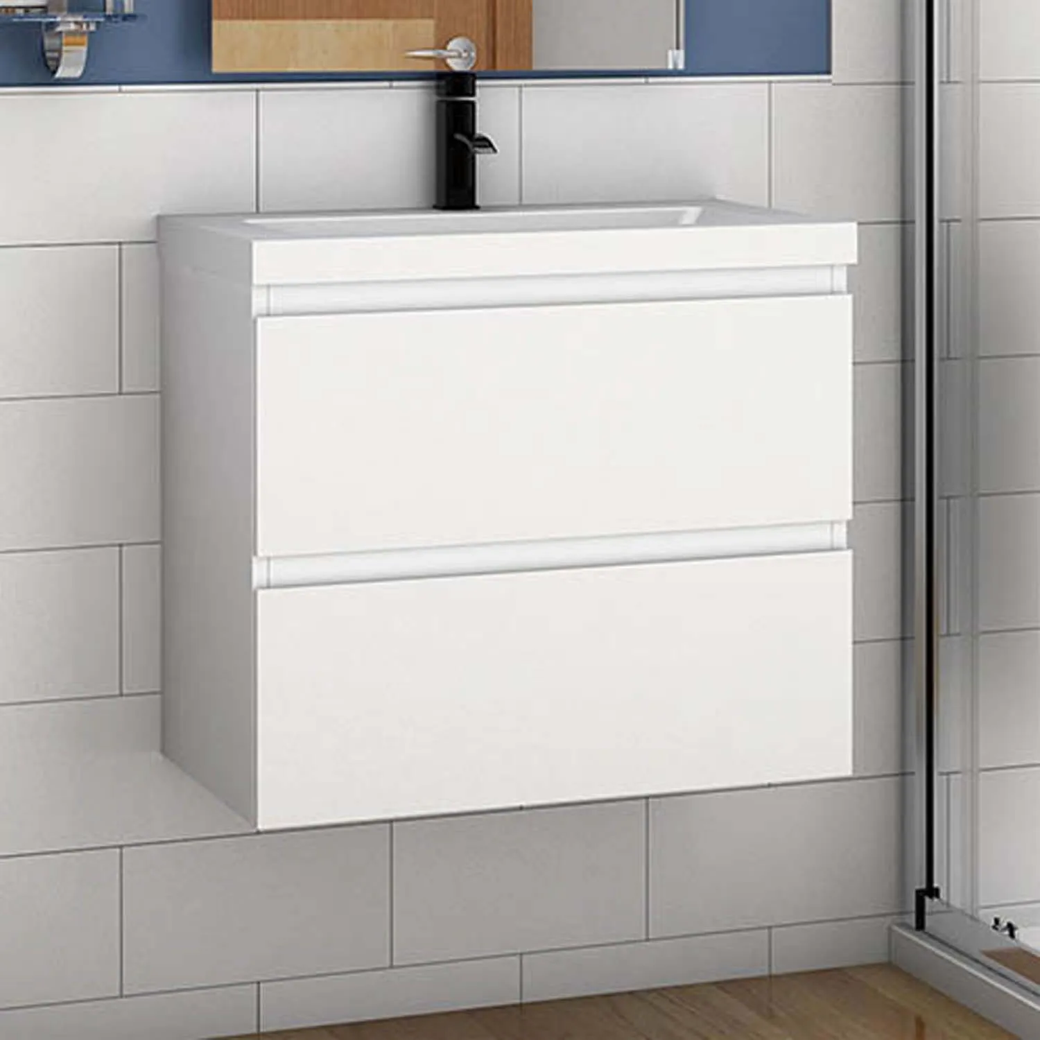 Set mobilier baie chiuvetă 50 cm cu dulap de perete și dulap de bază alb
