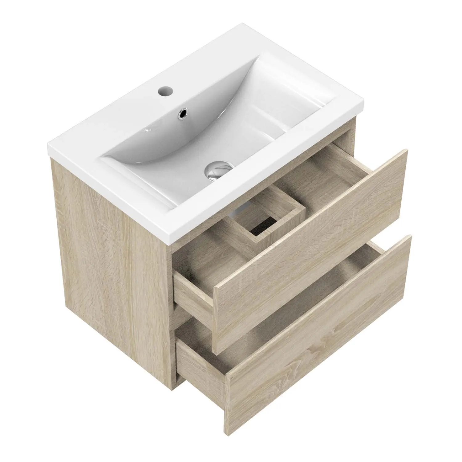 Set mobilier baie lavoar 50 cm bază de perete, stejar natural