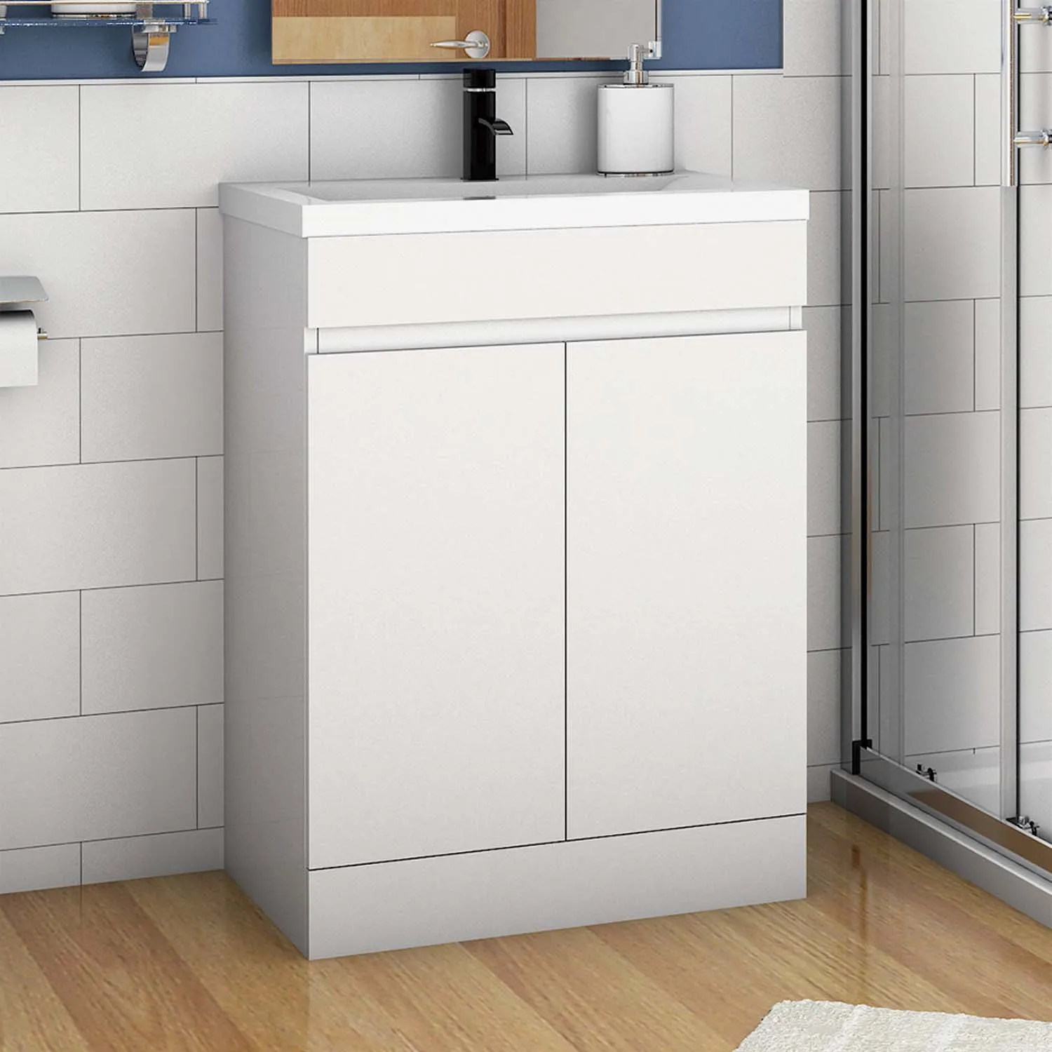 Set mobilier baie lavoar 50 cm cu dulap de bază, alb