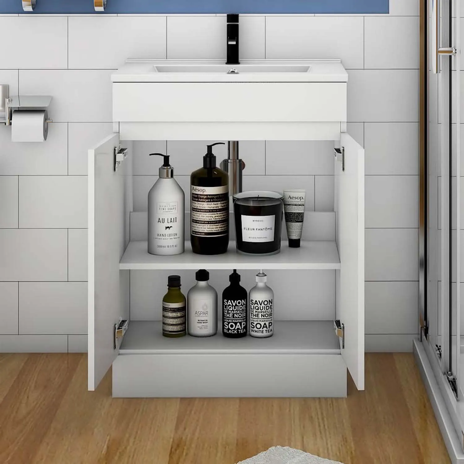 Set mobilier baie lavoar 50 cm cu dulap de bază, alb