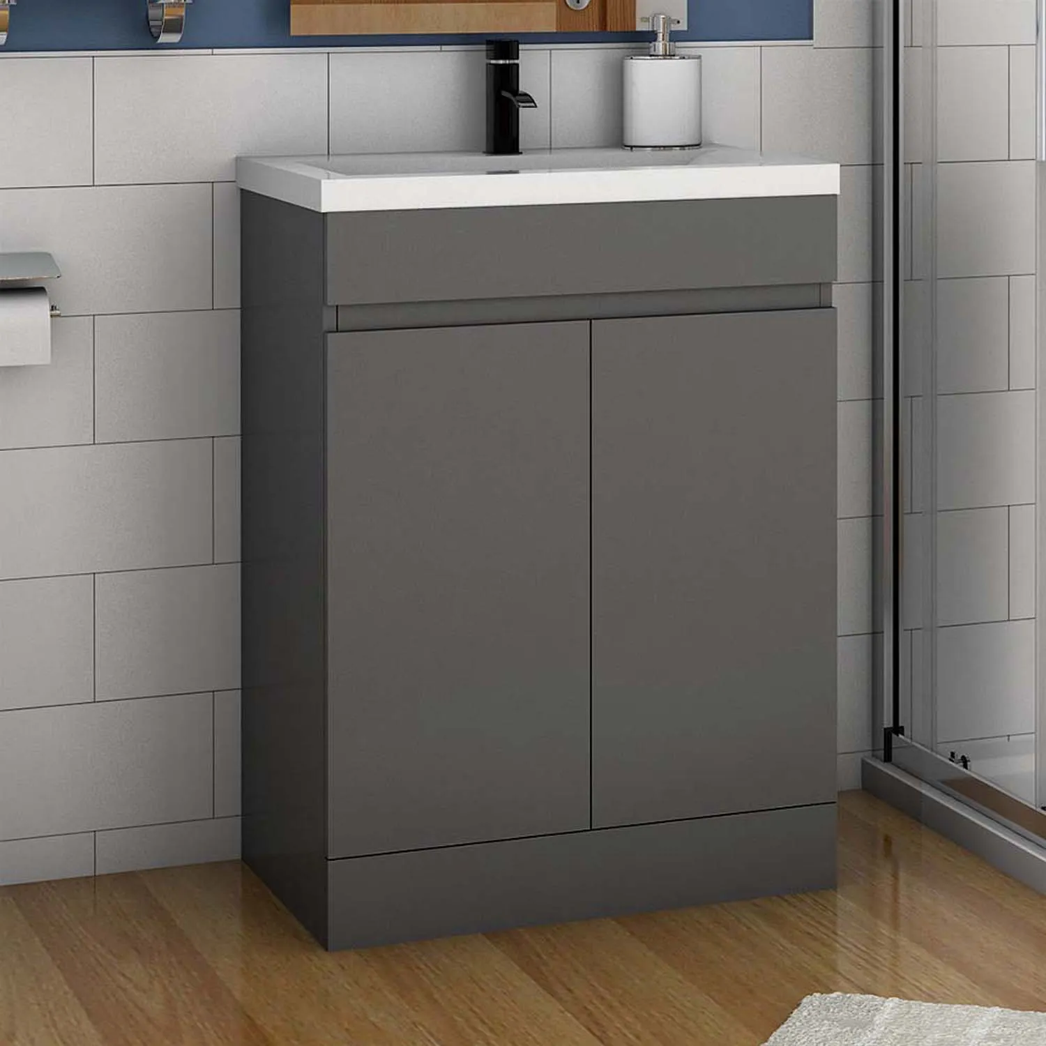 Set mobilier baie lavoar 50 cm cu dulap de bază pe picioare antracit