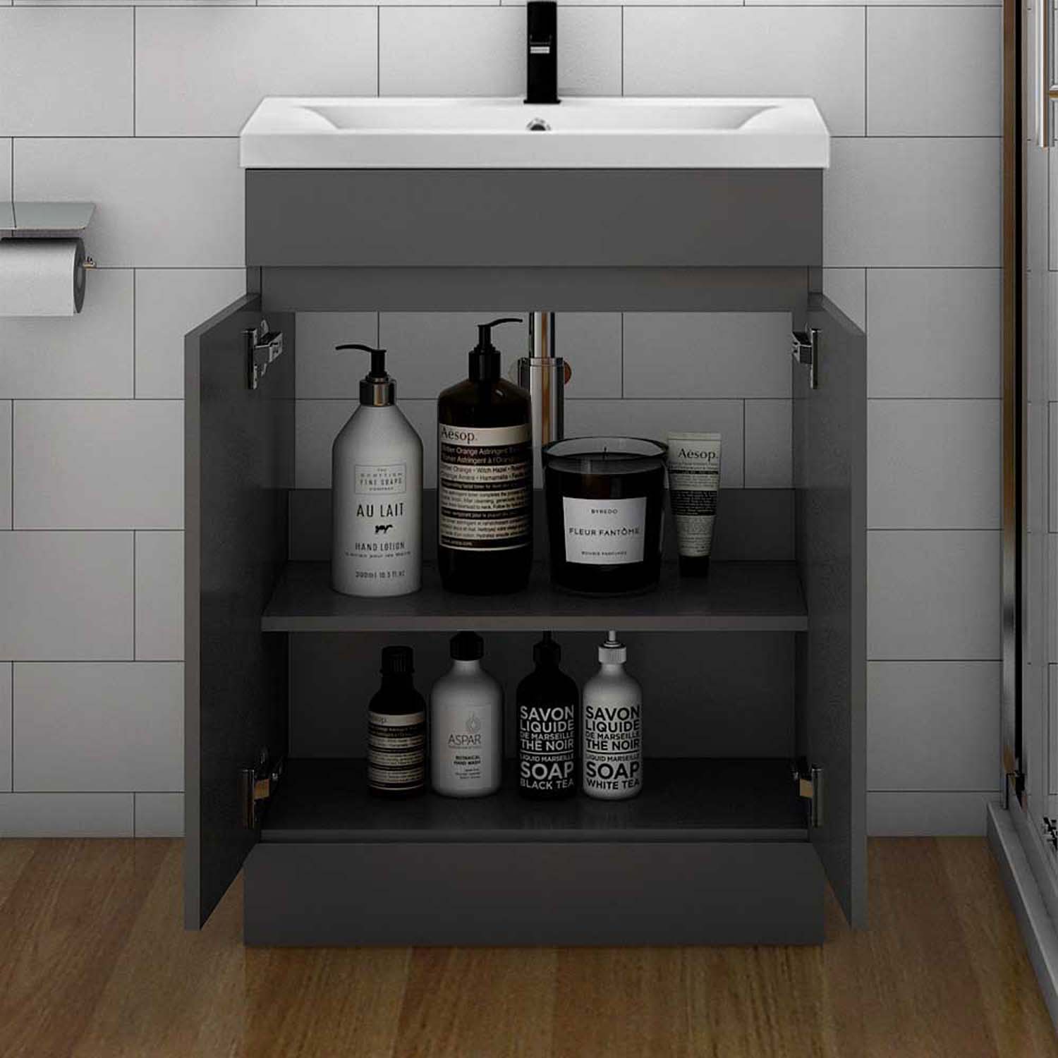 Set mobilier baie lavoar 50 cm cu dulap de bază pe picioare antracit