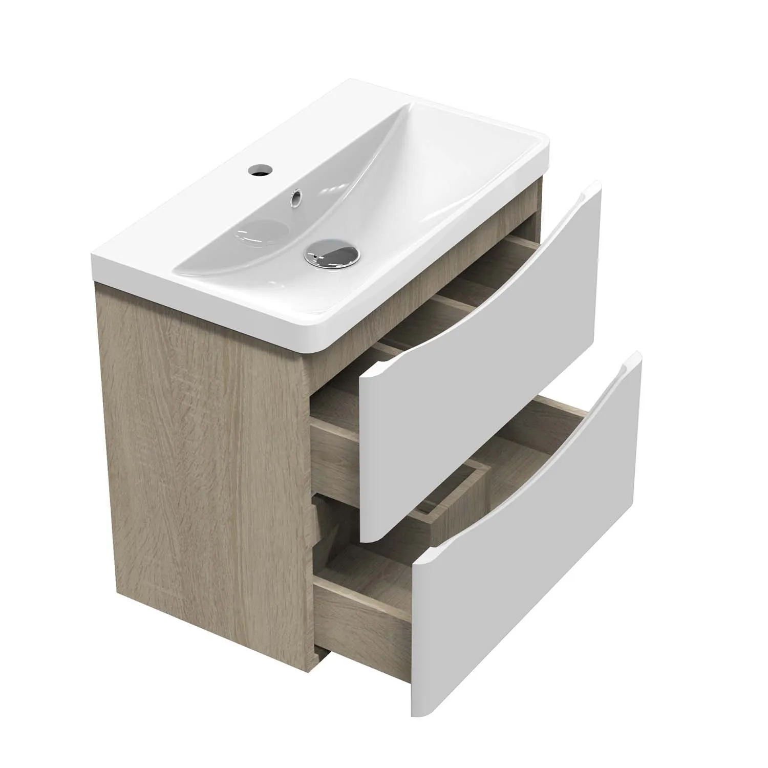 Set mobilier baie lavoar 50 cm, dulap de bază și dulap de perete, stejar natural cu alb