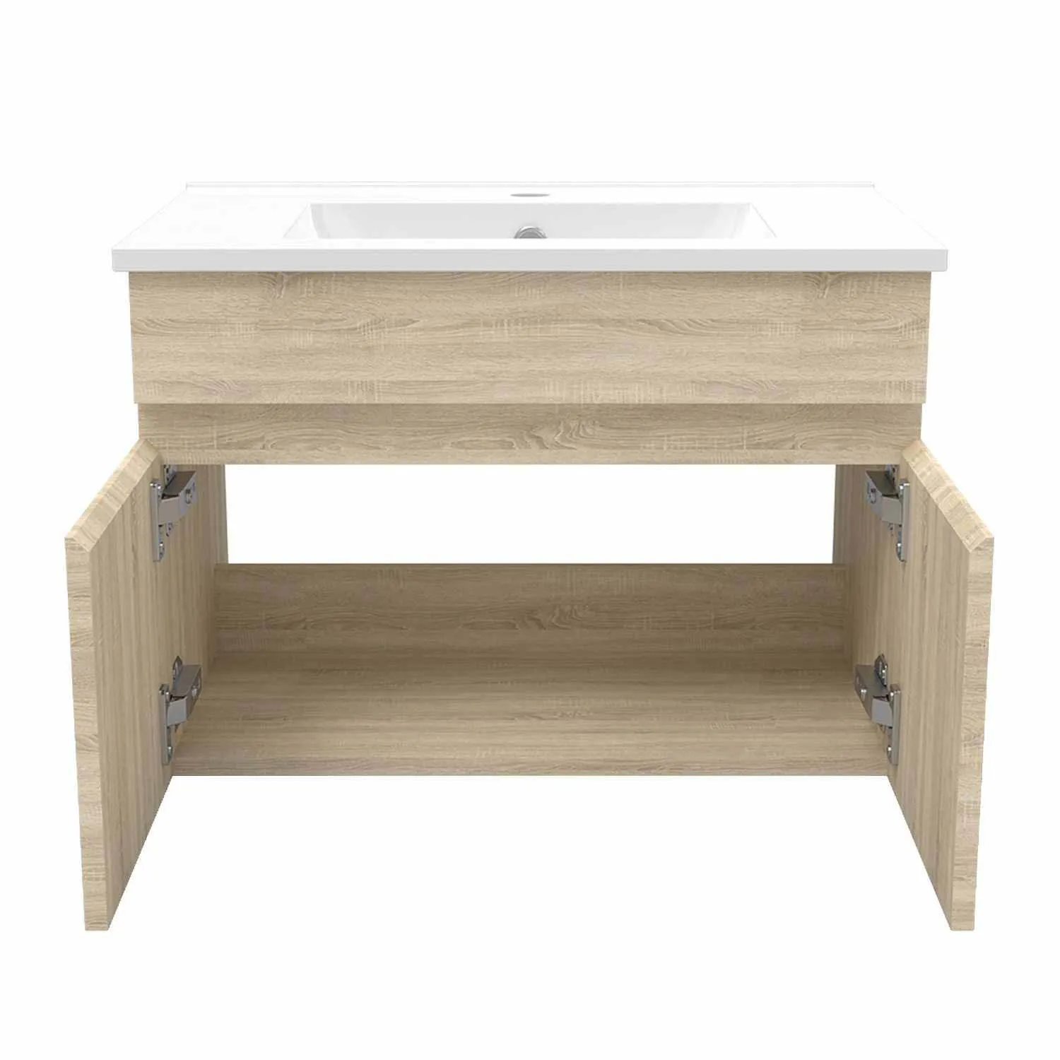 Set mobilier baie lavoar 60 cm cu dulap de perete, stejar
