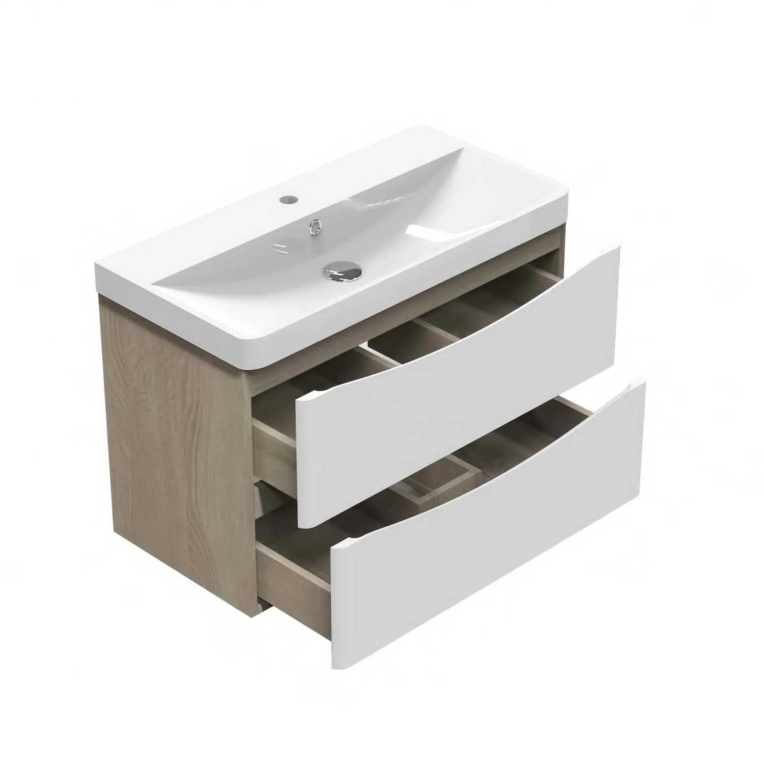 Set mobilier baie lavoar 80 cm, dulap de bază și dulap de perete, stejar natural cu alb