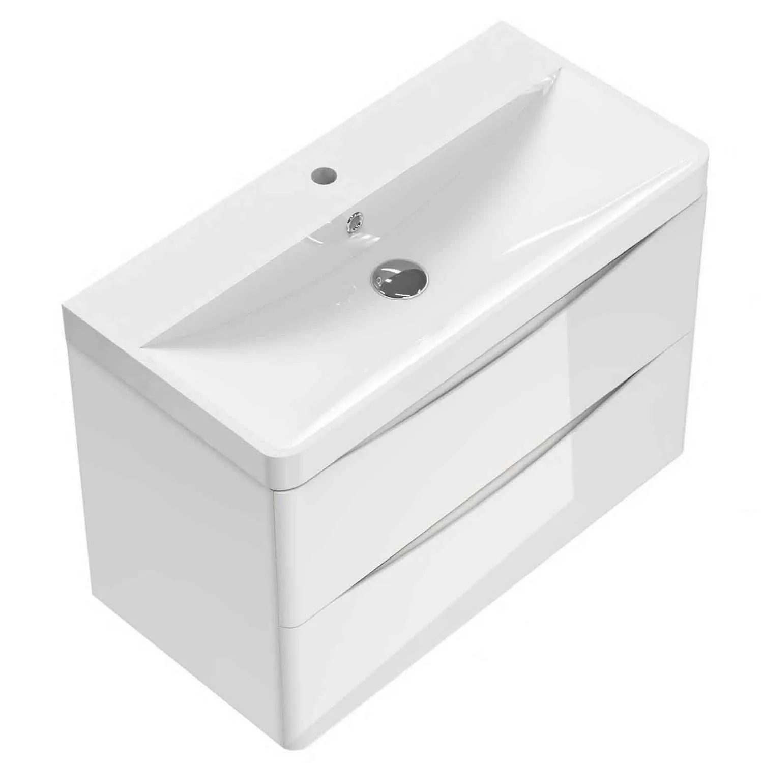 Set mobilier baie lavoar 80cm cu dulap de bază alb lucios