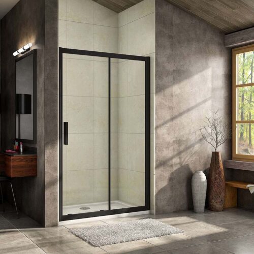 Ușă glisantă cabină de duș 100x195cm, paravan 8mm NANO GLASS, negru, cu amortizare