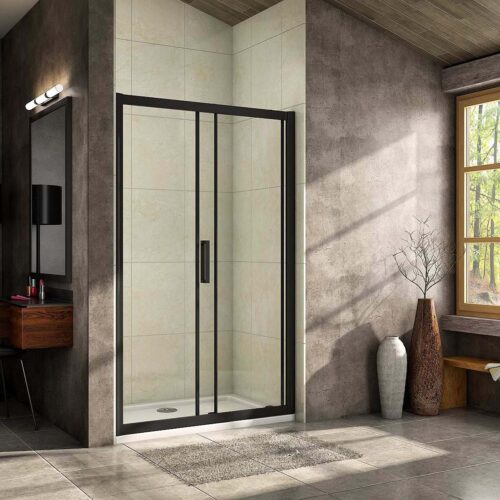Ușă glisantă cabină de duș 100x195cm, paravan 8mm NANO GLASS, negru, cu amortizare