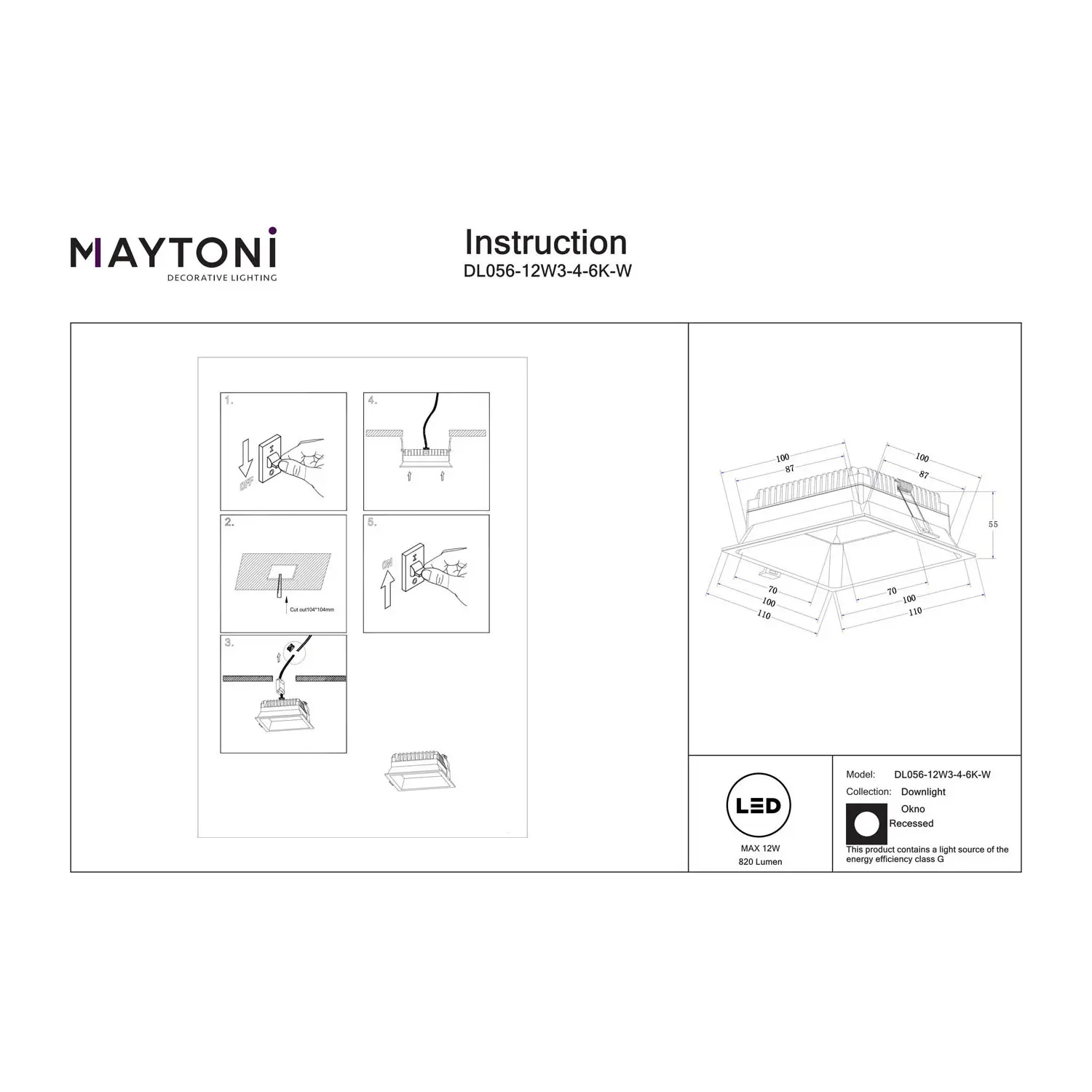 Plastic, Alb, Led - DL056-12W3-4-6K-W
